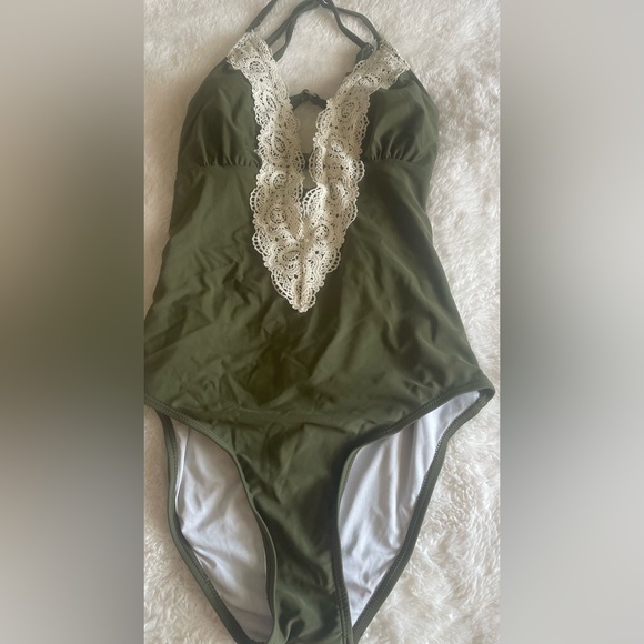 one piece dark green swimsuit.  Worn one time - Picture 1 of 1